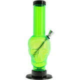 JM Plastics Acrylic Skull Chamber Bong in Neon Green, 12-15" Tall - Front View