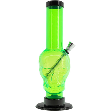 JM Plastics Acrylic Skull Chamber Bong in Neon Green, 12-15" Tall - Front View