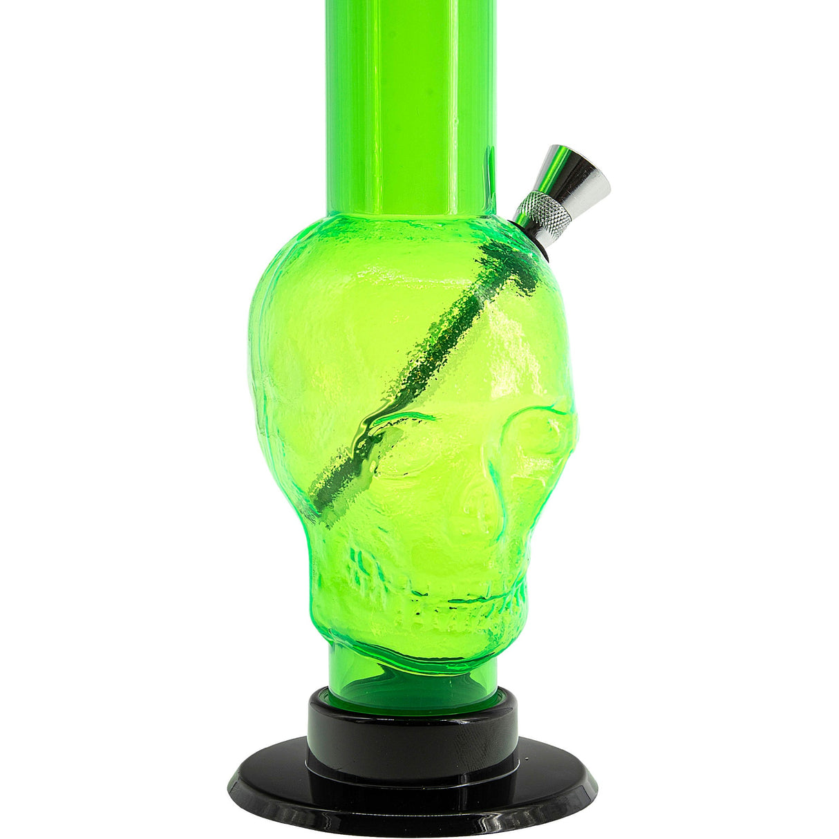 JM Plastics Acrylic Skull Chamber Bong in Vibrant Green, 12-15" Tall - Front View