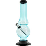 JM Plastics Acrylic Straight Tube Bubble Flare Bong in Light Blue, Front View, 9 Inches