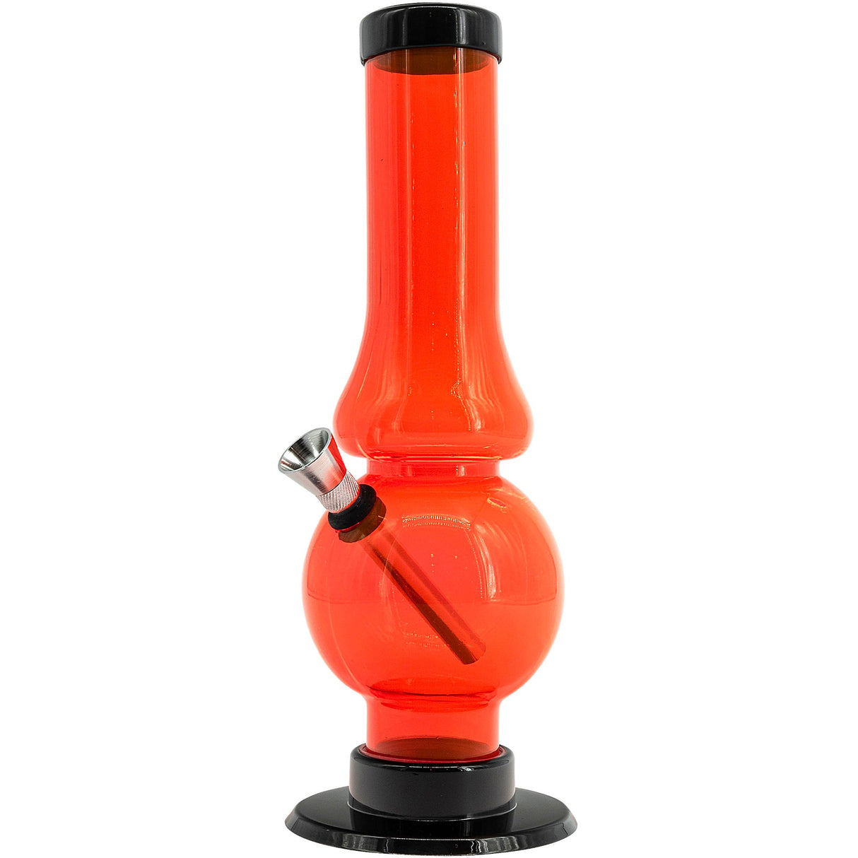 JM Plastics Acrylic Straight Tube Bubble Flare Bong in Orange, Front View, Portable Water Pipe