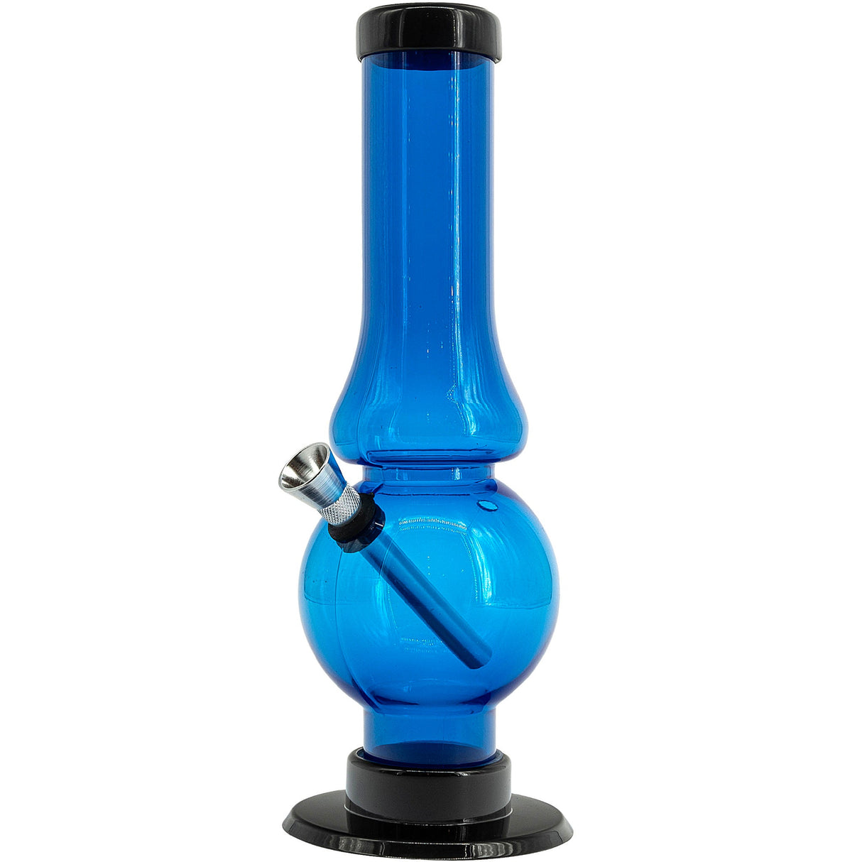 JM Plastics 9" Blue Acrylic Straight Tube Bubble Flare Bong, front view on white background