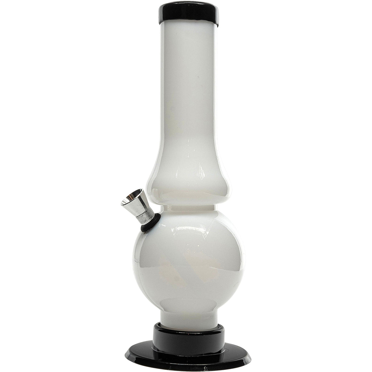 JM Plastics Acrylic Straight Tube Bubble Flare Bong in White - Front View