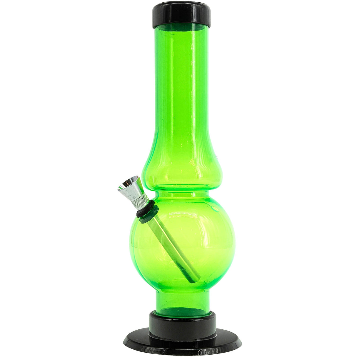 JM Plastics Acrylic Straight Tube Bubble Flare Bong in Vibrant Green, 6-9" Tall