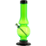 JM Plastics Acrylic Straight Tube Bubble Flare Bong in Illuminati Green, front view on white background