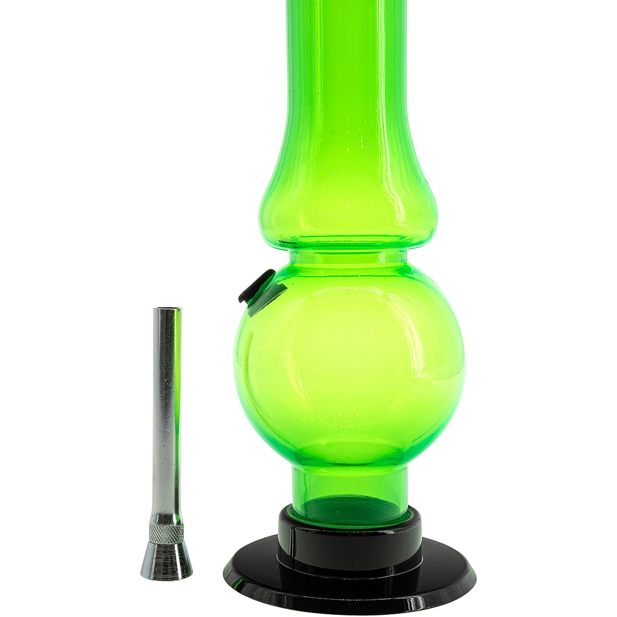 JM Plastics Acrylic Straight Tube Bubble Flare Bong in Vibrant Green, 6-9" Tall