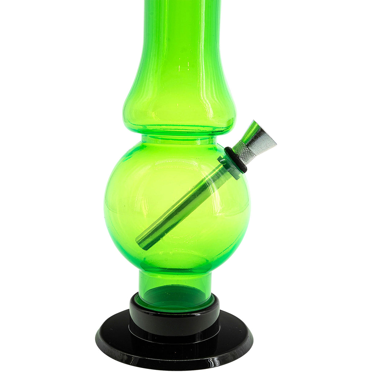 JM Plastics Acrylic Straight Tube Bubble Flare Bong in Vibrant Green - 9" Front View