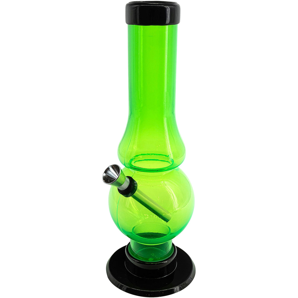 JM Plastics 6-9" Acrylic Straight Tube Bubble Flare Bong in Vibrant Green - Front View