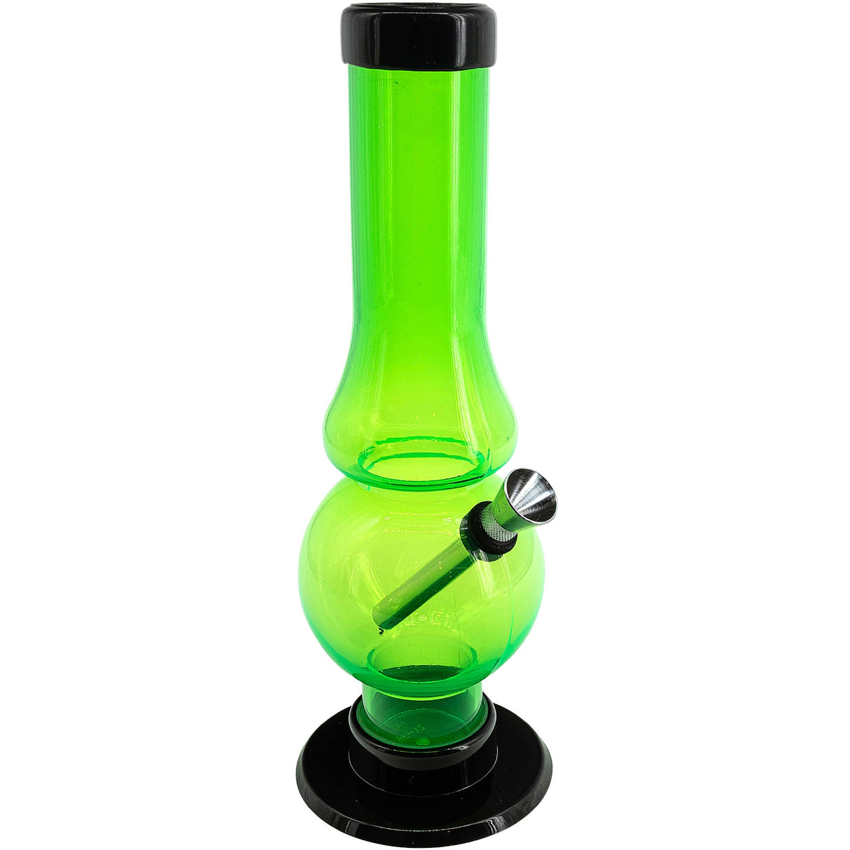 JM Plastics Acrylic Straight Tube Bubble Flare Bong in Vibrant Green, 6-9" Tall - Front View