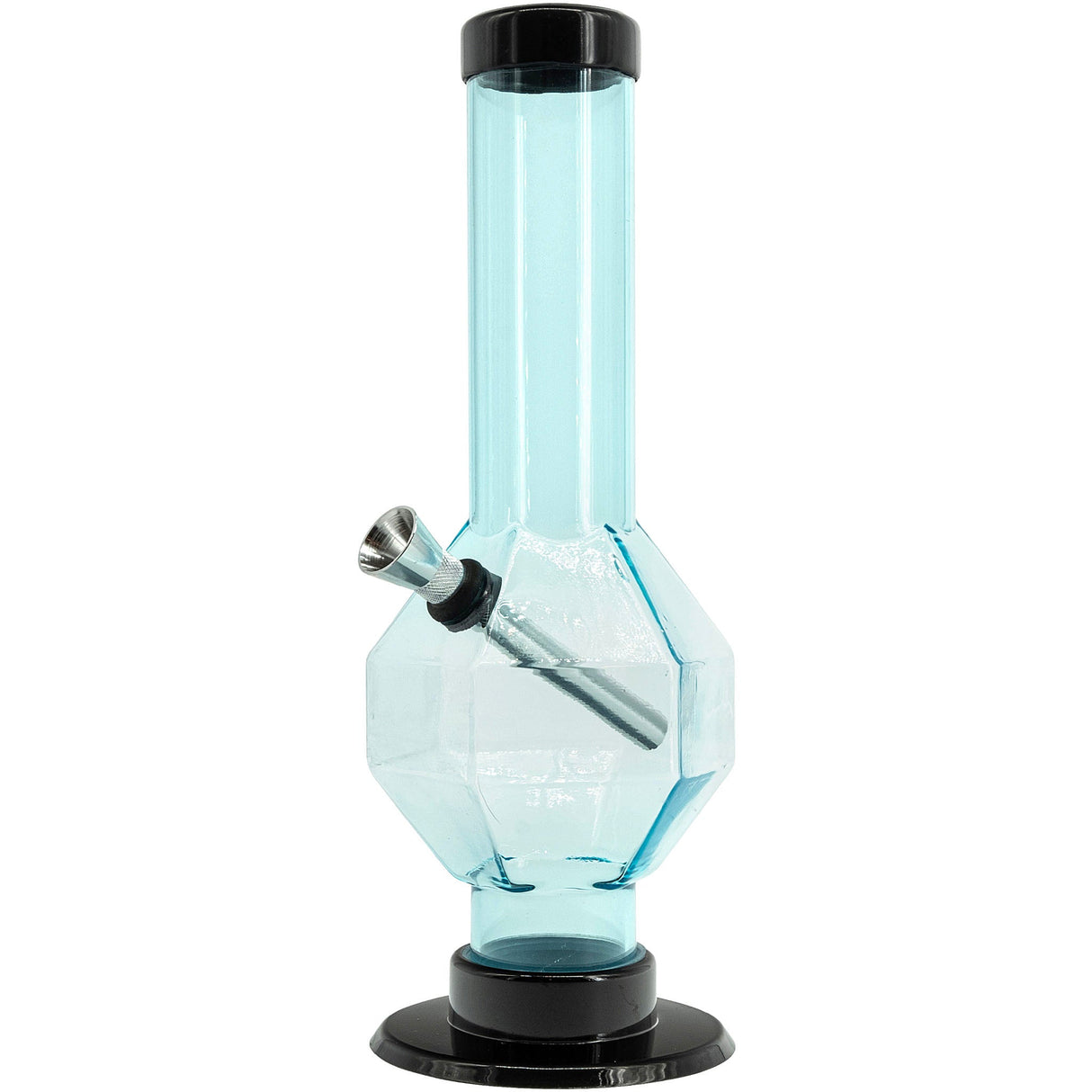 JM Plastics Acrylic Diamond Bong in Light Blue, 9-12" Tall, Front View on White Background