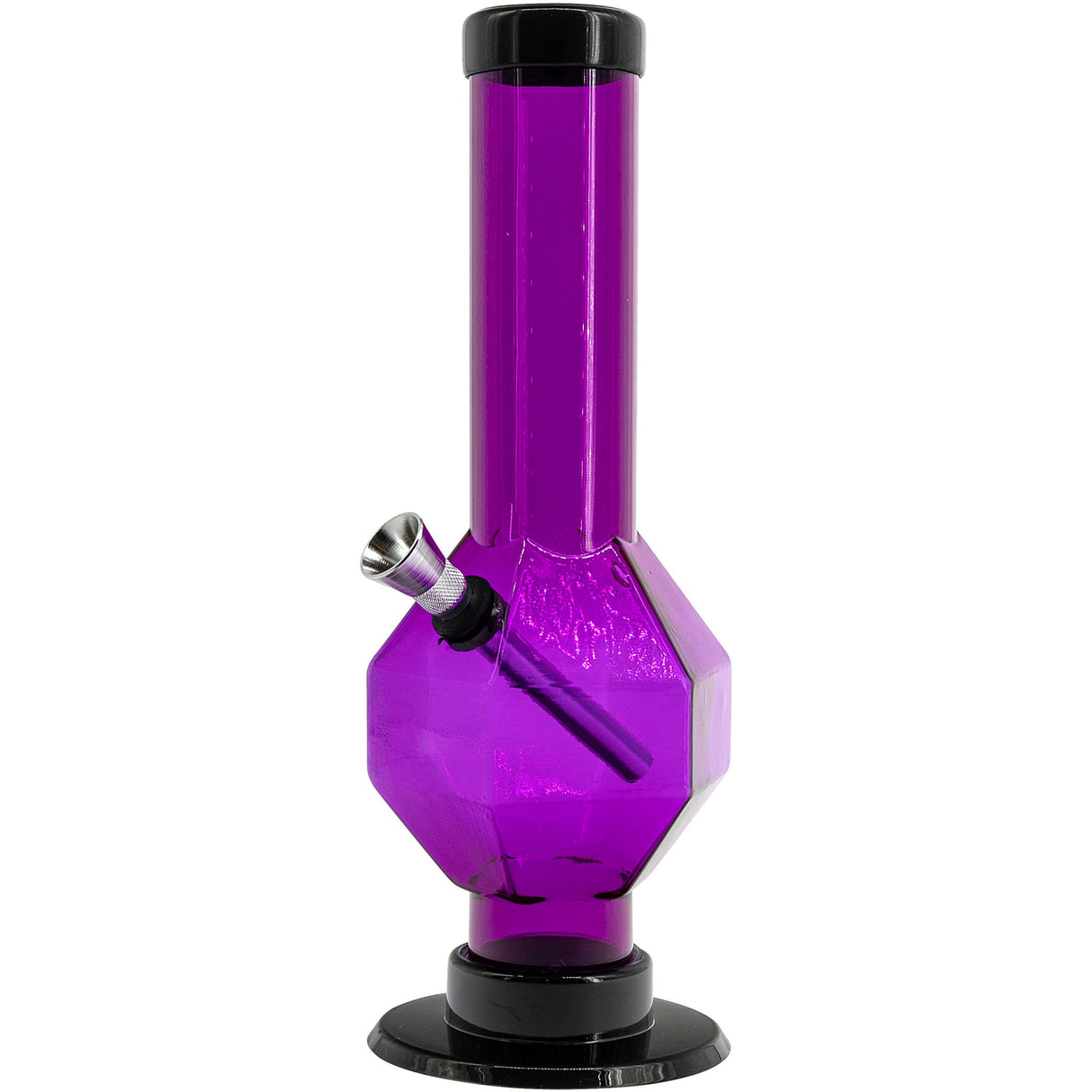 JM Plastics Acrylic Diamond Bong in Purple, 9-12 Inch Options, Front View on Seamless White Background