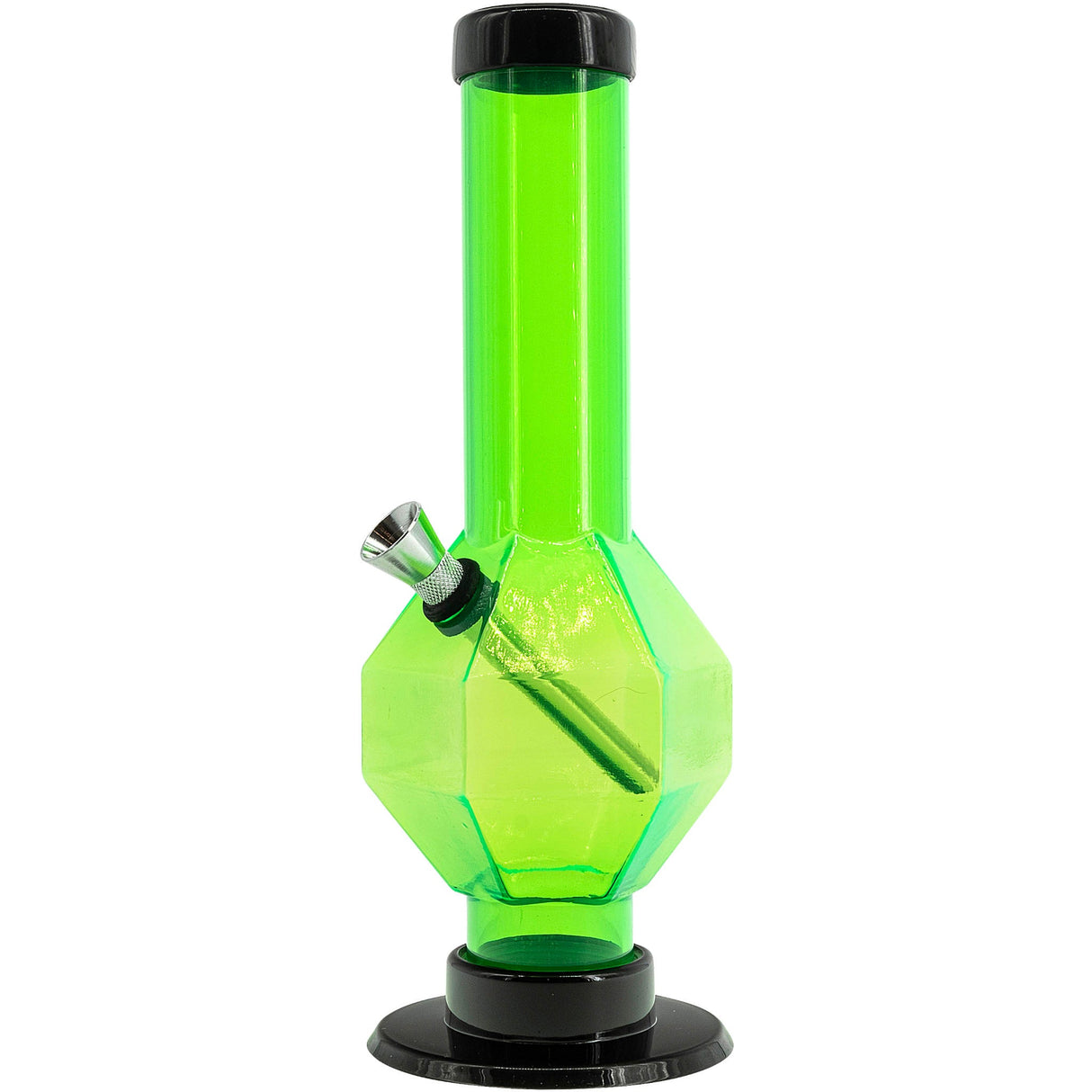 JM Plastics Acrylic Diamond Bong in Illuminati Green, 9-12 Inch Options, Front View on White Background