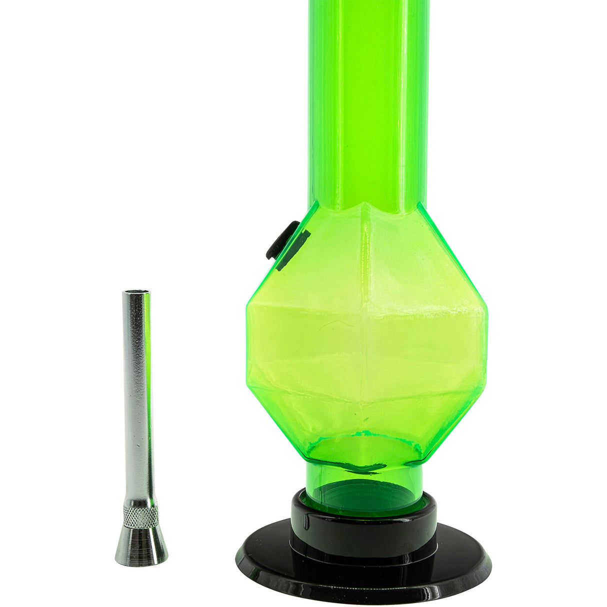 JM Plastics 9-12" Acrylic Diamond Bong in Vibrant Green with Metal Bowl - Front View