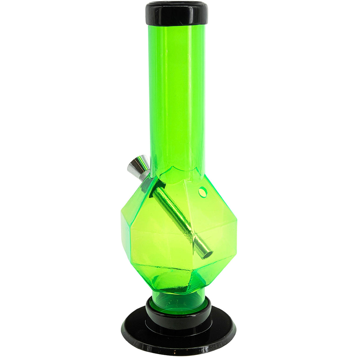 JM Plastics 9-12" Acrylic Diamond Bong in Vibrant Green, Front View on White Background