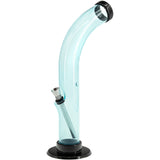 JM Plastics 10'' Light Blue Acrylic Curved Tube Bong, Side View on White Background