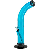 JM Plastics 10'' Acrylic Curved Tube Bong in Ice Blue, Side View on Seamless White Background