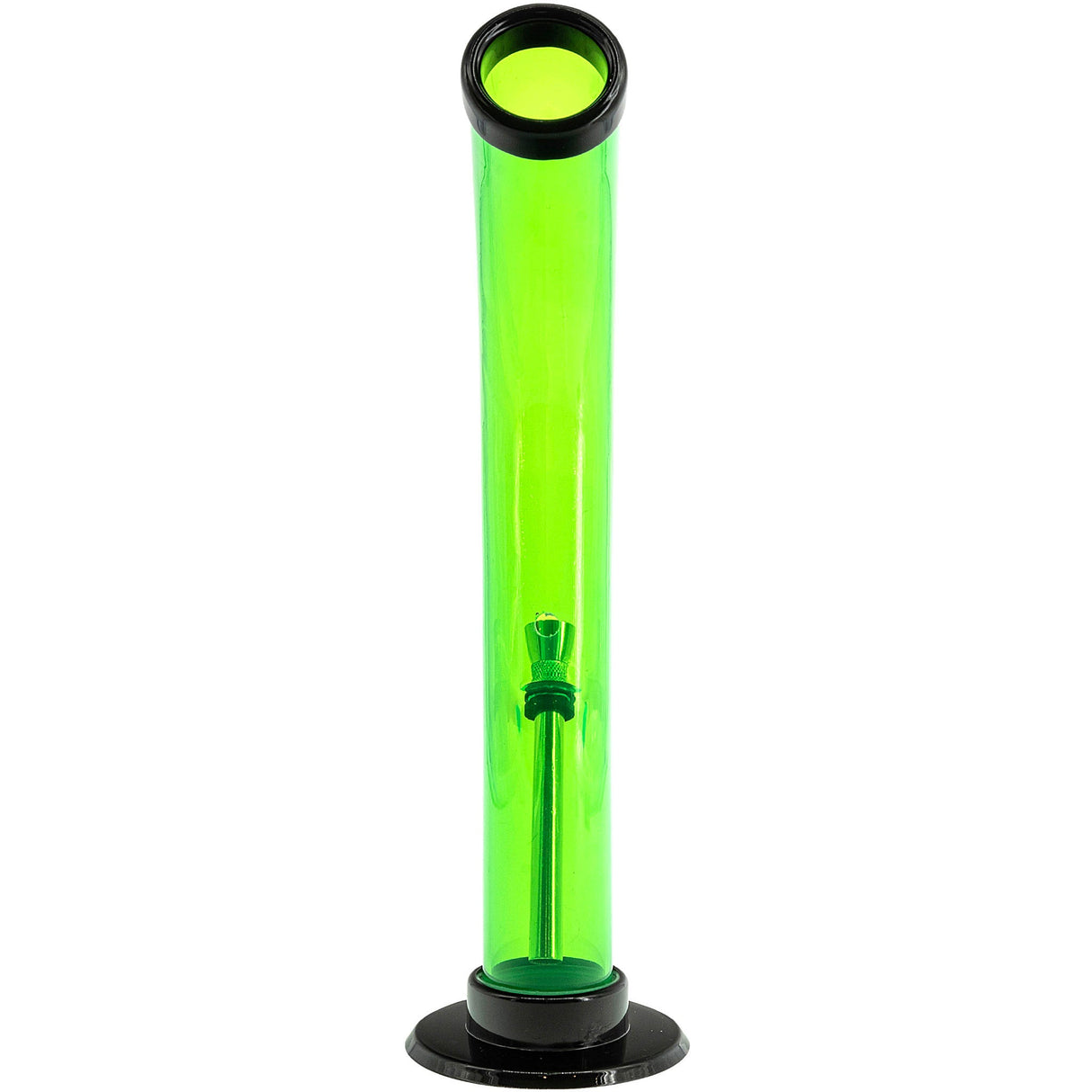 JM Plastics 10'' Green Acrylic Curved Tube Bong Front View on White Background