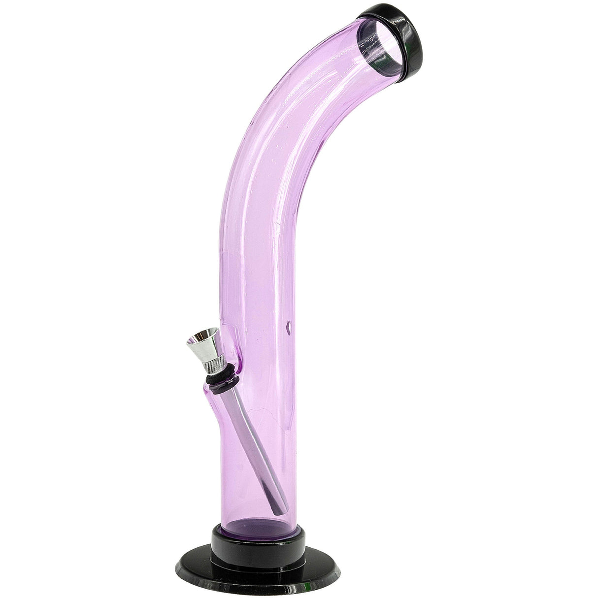 JM Plastics 10'' Acrylic Curved Tube Bong in Pink, Side View on White Background