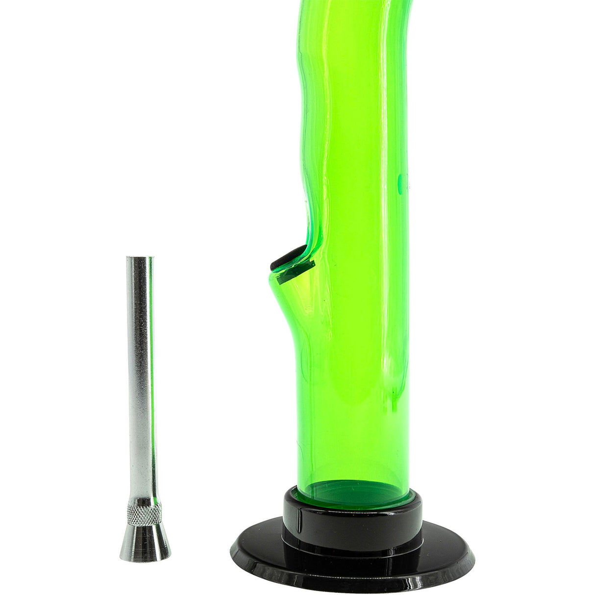 JM Plastics 10'' Green Acrylic Curved Tube Bong with Detachable Base and Metal Downstem