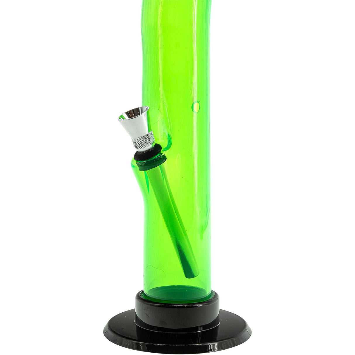 JM Plastics 10'' Acrylic Curved Tube Bong in Vibrant Green - Side View with Detachable Bowl