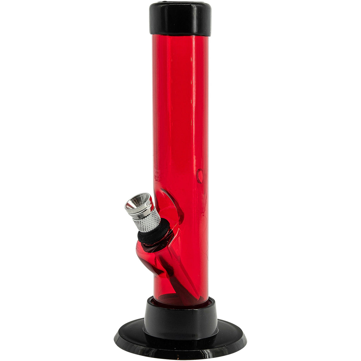 JM Plastics 6" Acrylic Straight Tube Bong in Red, durable with easy-to-clean design, side view