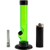 JM Plastics 6" Green Acrylic Straight Tube Bong with Metal Bowl and Lighter