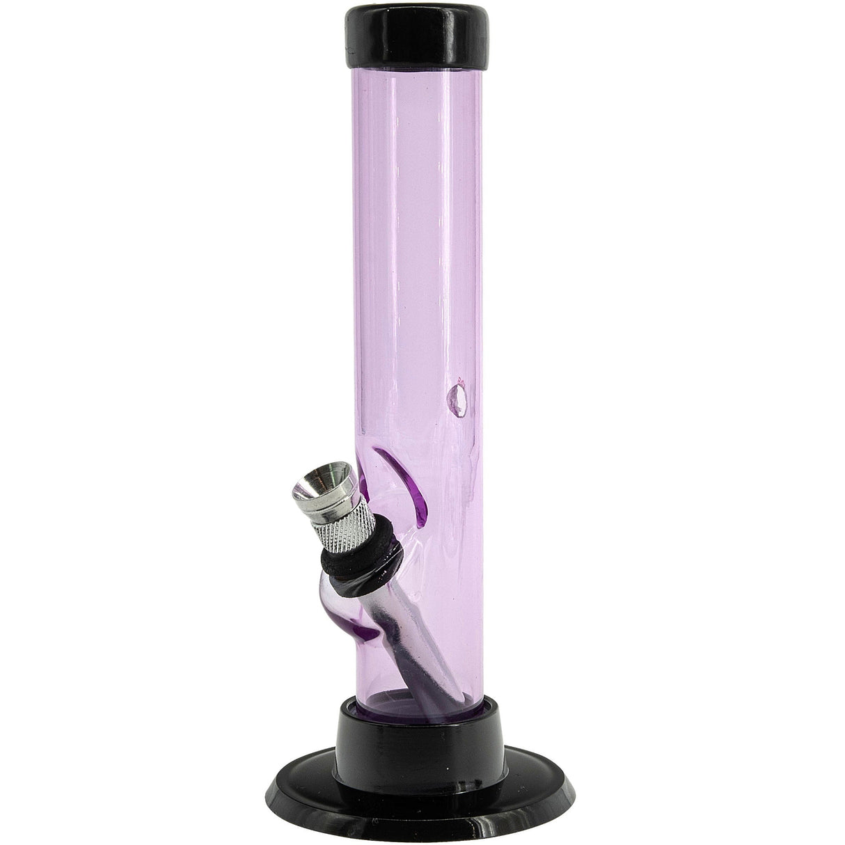 JM Plastics 6" Acrylic Straight Tube Bong in Pink, Front View on White Background