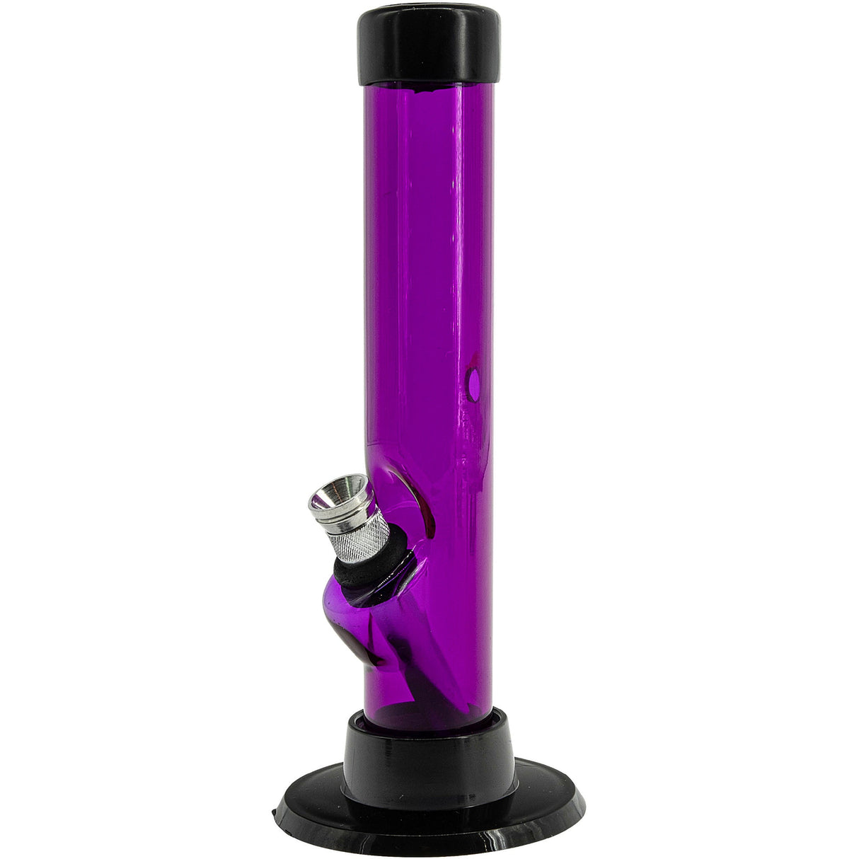 JM Plastics 6" Acrylic Straight Tube Bong in Purple - Front View with Sturdy Base