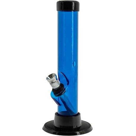 JM Plastics 6" Acrylic Straight Tube Bong in Blue, Front View with Sturdy Base