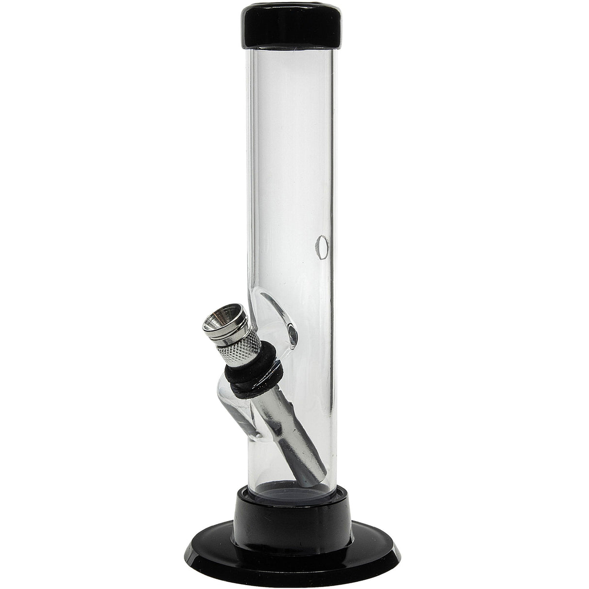 JM Plastics 6" Acrylic Straight Tube Bong in Grey, Front View, Durable Water Pipe