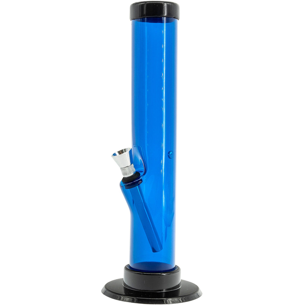 JM Plastics Acrylic Straight Tube Bong in Blue - 12" Tall Front View on White Background