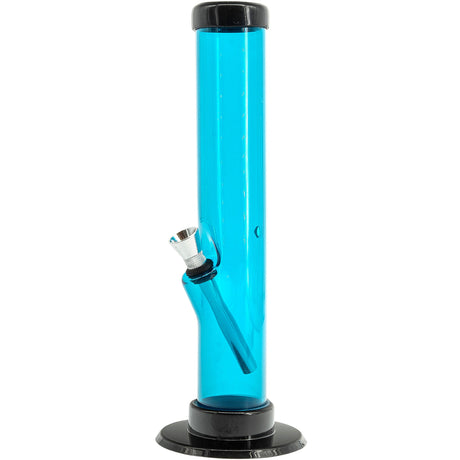 JM Plastics Acrylic Straight Tube Bong in Ice Blue - 12" Tall, Front View