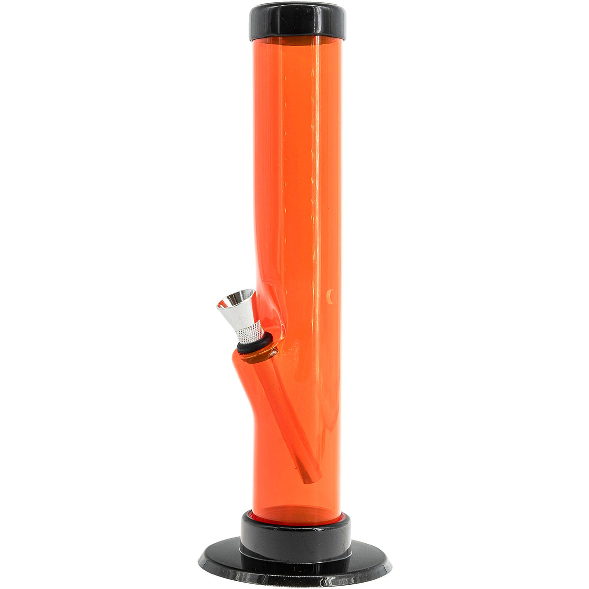 JM Plastics Acrylic Straight Tube Bong in Orange - Front View on White Background