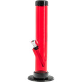 JM Plastics Acrylic Straight Tube Bong in Red, 12" Tall Variant, Front View on White Background