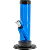 JM Plastics Acrylic Straight Tube Bong in Vibrant Blue, 12" Tall - Front View on White Background