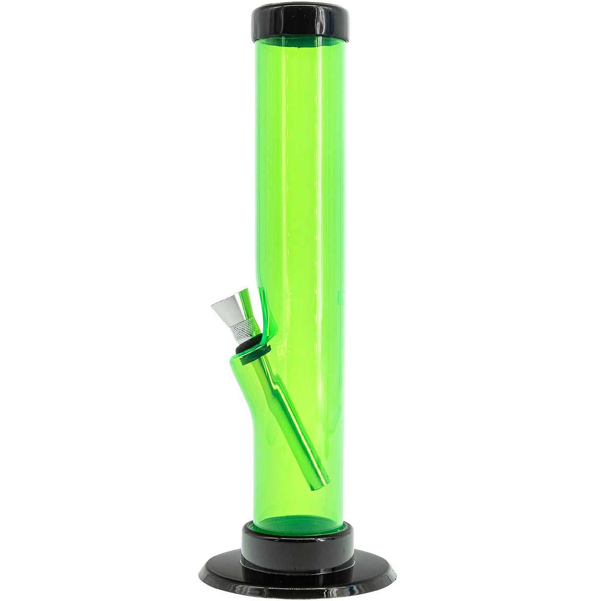 JM Plastics Acrylic Straight Tube Bong in Illuminati Green, 12" Tall Variant - Front View