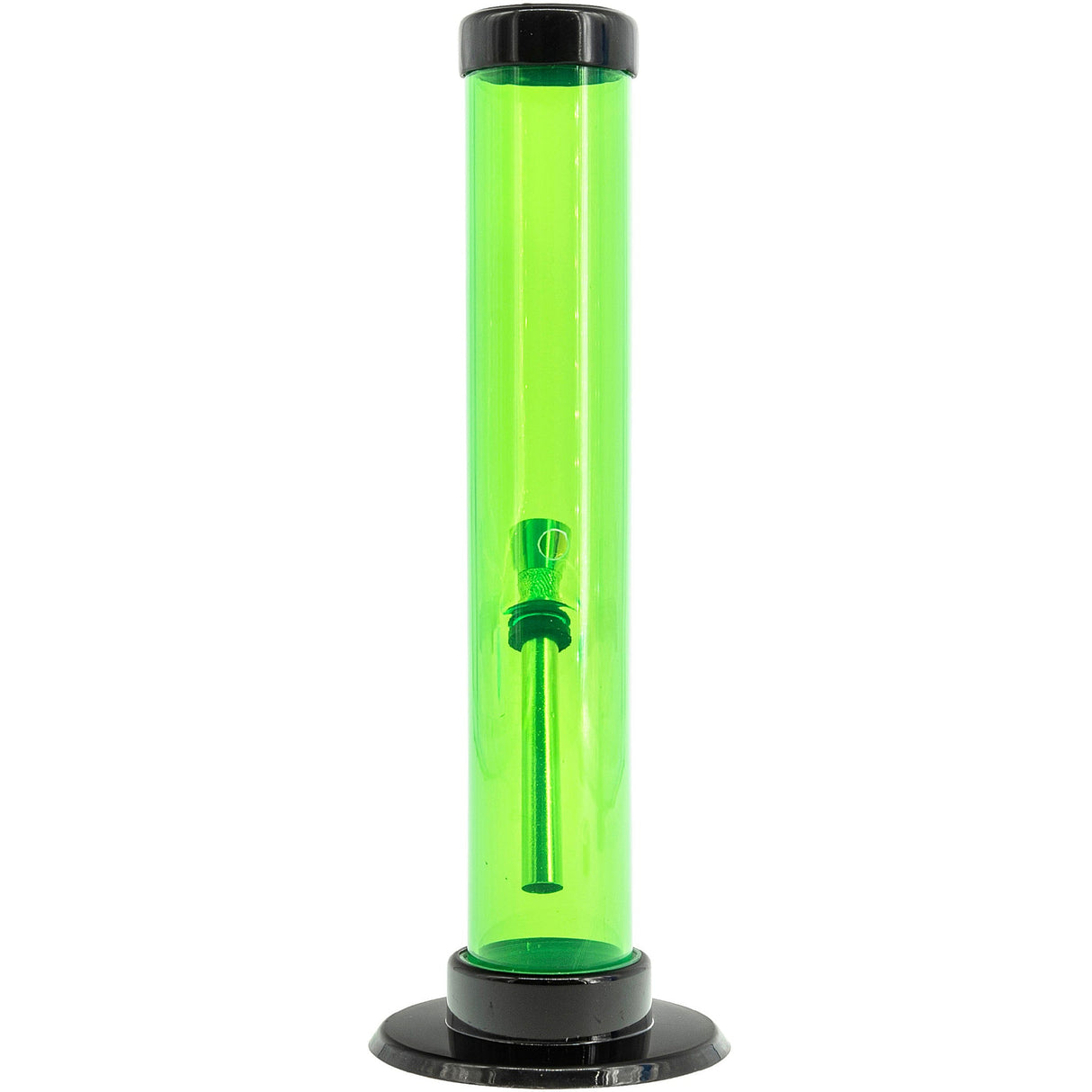 JM Plastics Acrylic Straight Tube Bong in Vibrant Green - Front View on White Background