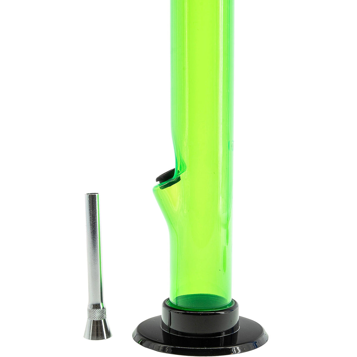 JM Plastics Acrylic Straight Tube Bong in Neon Green - 12" Tall with Removable Base and Bowl