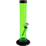 JM Plastics Acrylic Straight Tube Bong in Vibrant Green - 12" Tall Side View