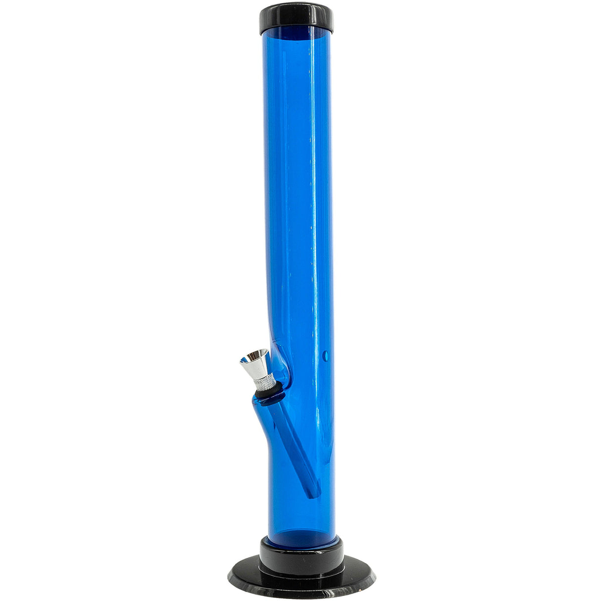 JM Plastics Acrylic Straight Tube Bong in Blue - Durable 12" Water Pipe Side View