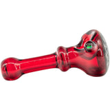 Chris Lezak Fire Red Rainbow Reversal Glass Spoon Pipe, Heady Borosilicate Handpipe Side View