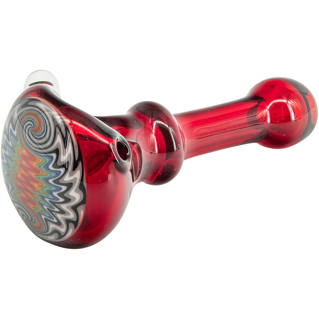 Chris Lezak Fire Red Rainbow Reversal Glass Spoon Pipe, Heady Borosilicate Side View