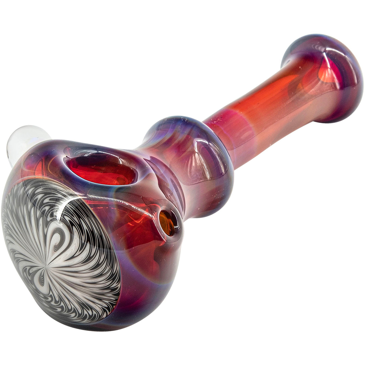 Lezak Glass Black and White Reversal Glass Spoon Pipe with Heady Design - Side View