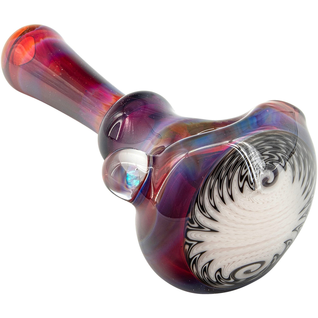 Lezak Glass - Black & White Reversal Spoon Pipe with Opal Marble Accent