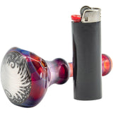 Lezak Glass Black and White Reversal Glass Spoon Pipe with Opal Marble, Side View with Lighter