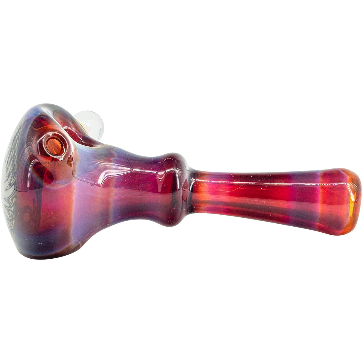 Chris Lezak Glass Spoon Pipe with Black & White Reversal Pattern and Opal Marble, Side View