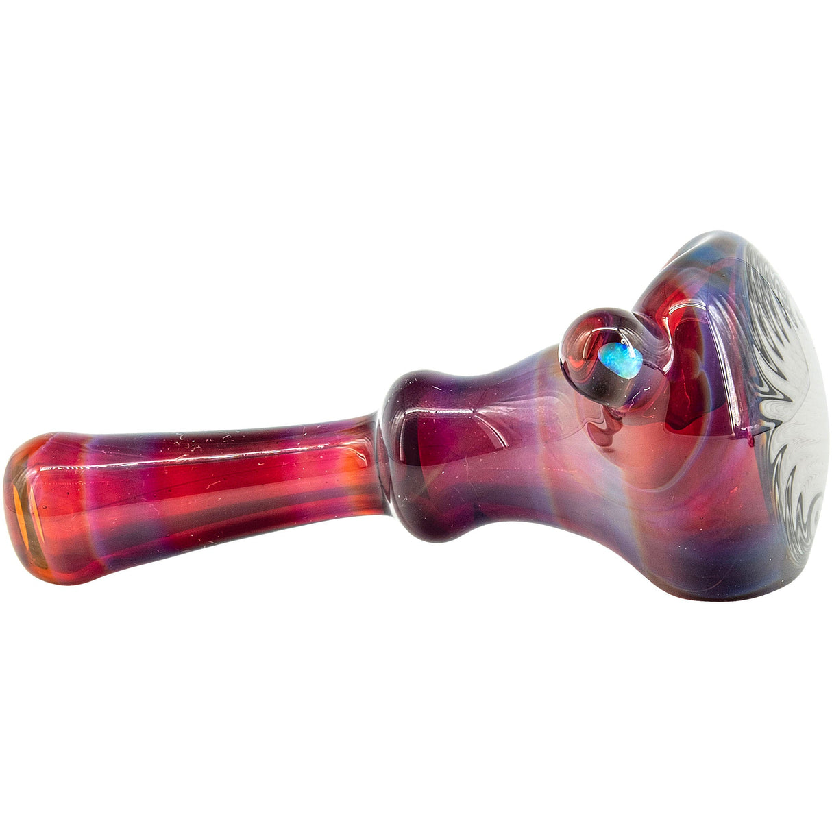 Lezak Glass Spoon Pipe with Black & White Reversal Pattern and Opal Marble, Angled View