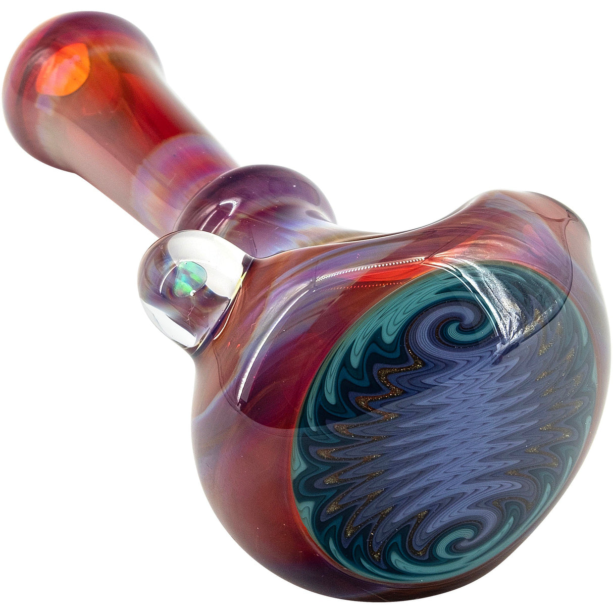 Lezak Glass Reversal and Opal Marble Spoon Pipe, Heady Borosilicate Glass, Top View