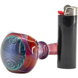 Chris Lezak Glass Spoon Pipe with Reversal Pattern and Opal Marble, Side View with Lighter