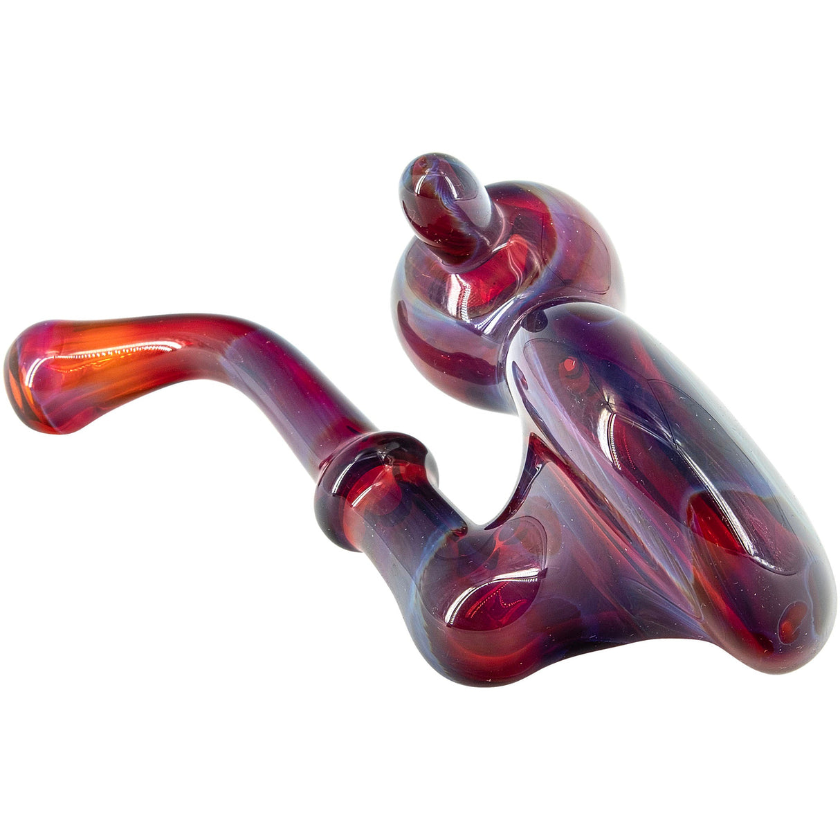 Lezak Glass Wig Wag Reversal Sherlock Glass Pipe with Swirling Red Patterns